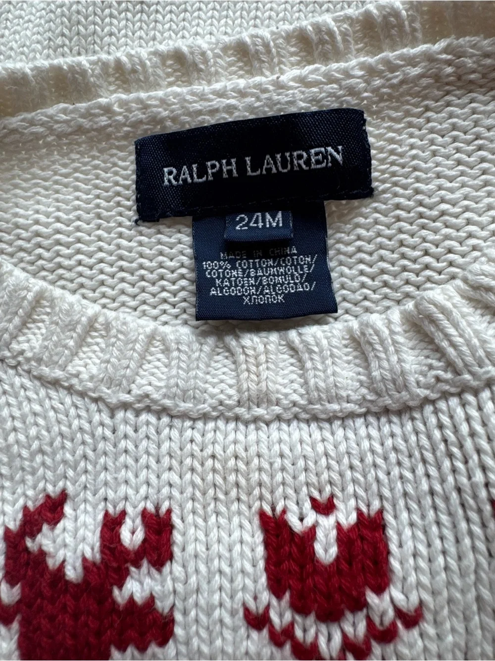 Ralph Lauren Cream Knit Sweater with Red Reindeer